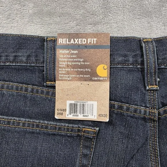 Carhartt Holter Jeans Mens 40x30 Blue Relaxed Fit Straight Leg Workwear 101483 - Picture 4 of 11